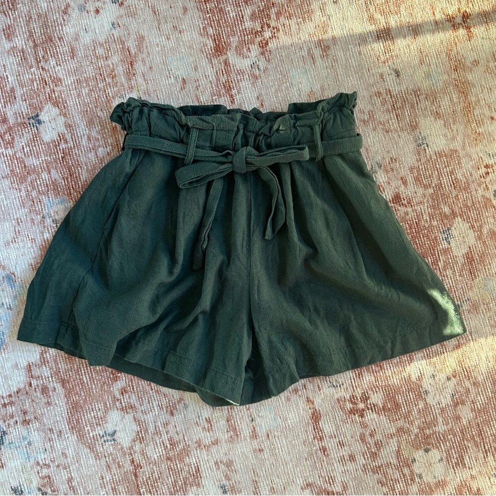 Green linen shorts